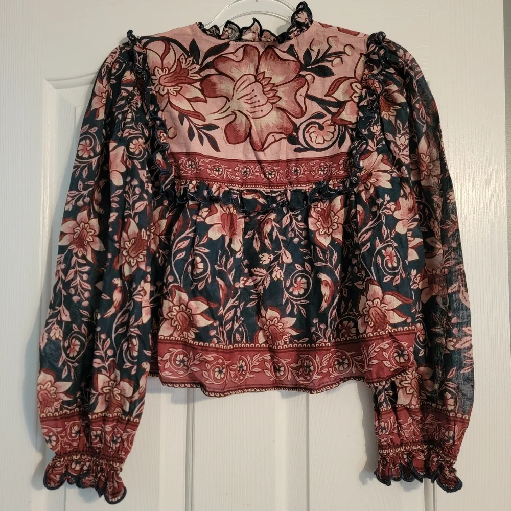 FARM RIO ainika charm long sleeve blouse in pink/rose - Picture 10 of 11
